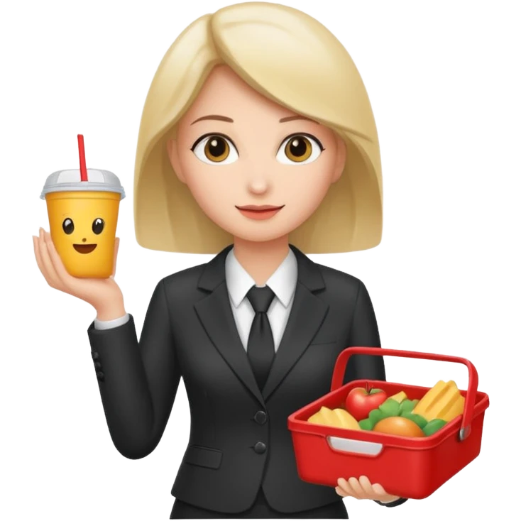 woman with suit holding food container emoji