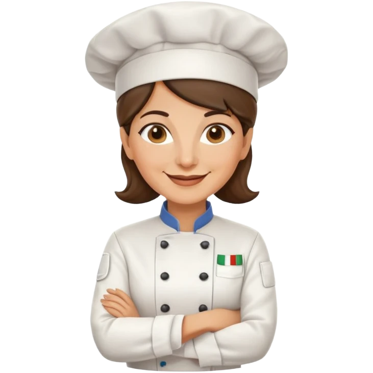 Italian woman chef in her 40's smiling wearing a chef uniform emoji
