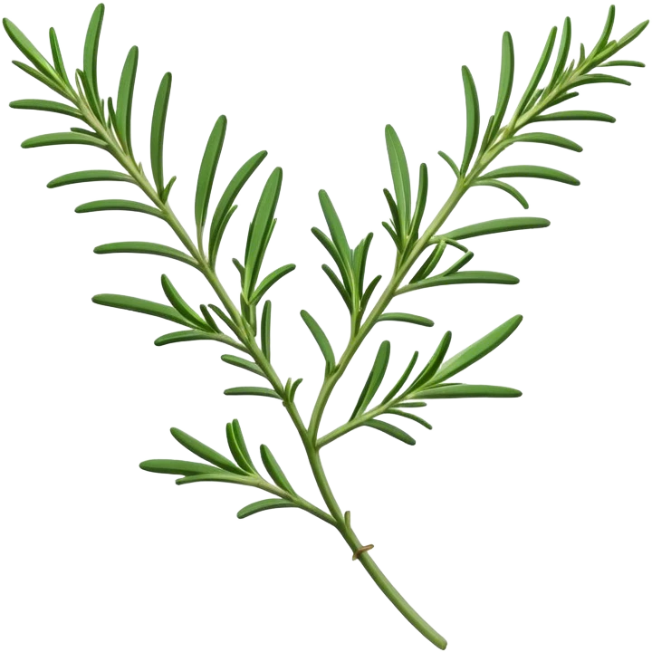 Cinematic Realistic Rosemary Emoji, Fragrant and fresh, with slender green stems covered in needle-like leaves, which release a distinctive herbal scent. The plant seems to exude energy, with soft sprigs of leaves stretching upwards. Soft glowing outline, capturing the essence of earthy healing and aromatic delight in a sprig of rosemary! emoji