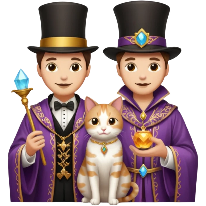 magician couple and their pet cat emoji