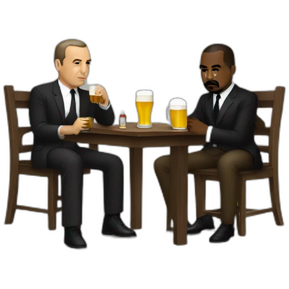 Atatürk and Kanye West are drinking beer while sitting on a table emoji