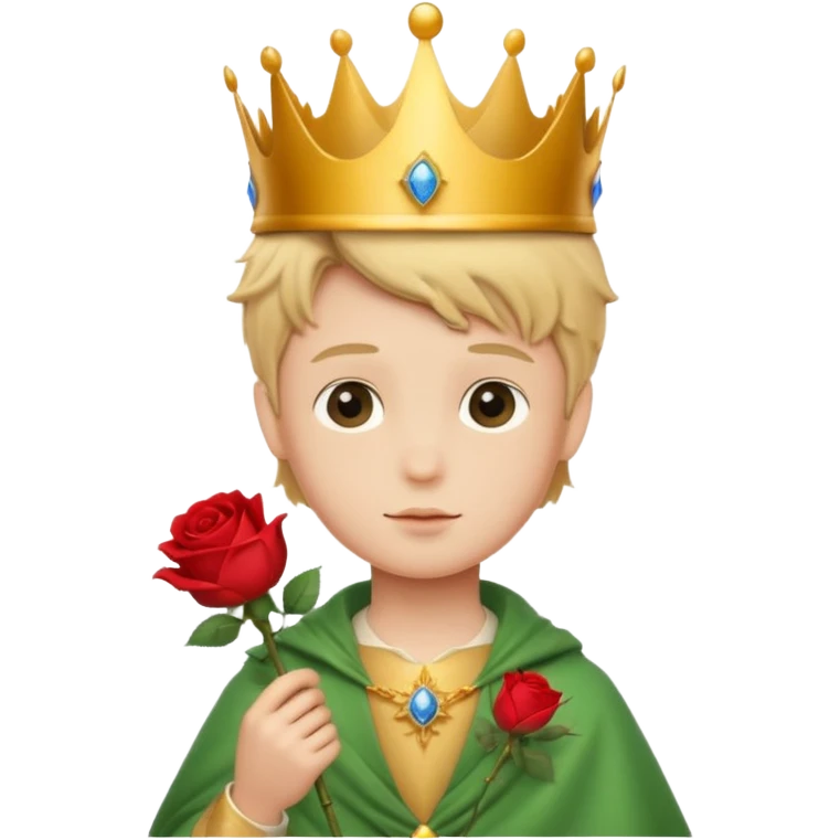 The Little Prince with a crown and a rose in his hand emoji