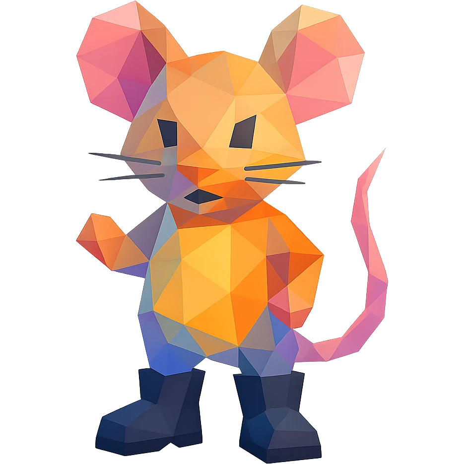 mouse emoji wearing black boots, low-poly polygonal style, vibrant colors emoji