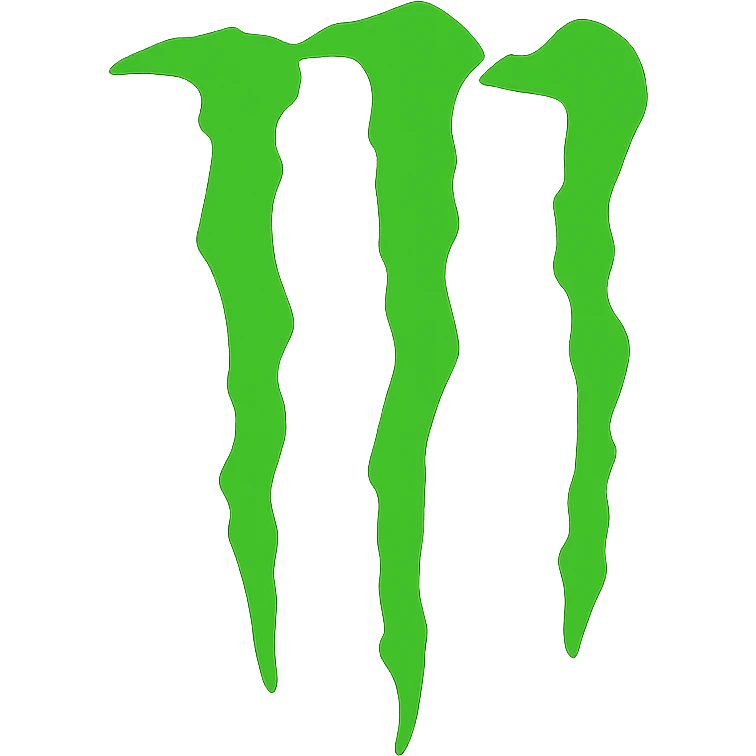 monster energy drink logo, stylized neon green M with claw marks, flat color icon style emoji