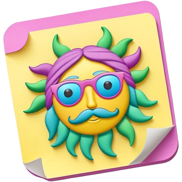 3D, psychedelic colored hippie style sticky note emoji