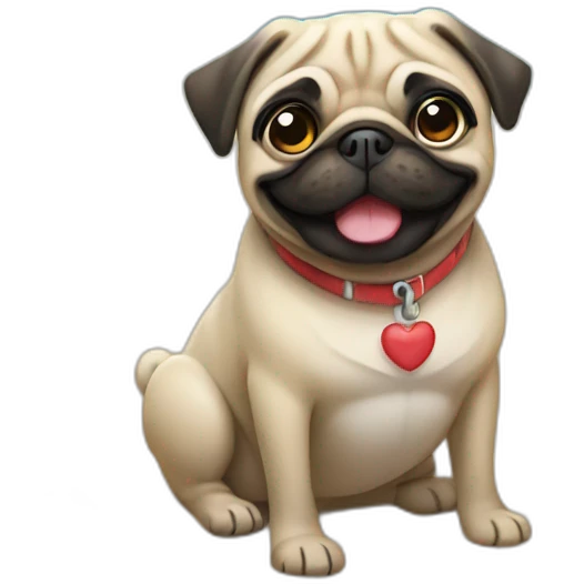 Pug in a beach smiling in love emoji