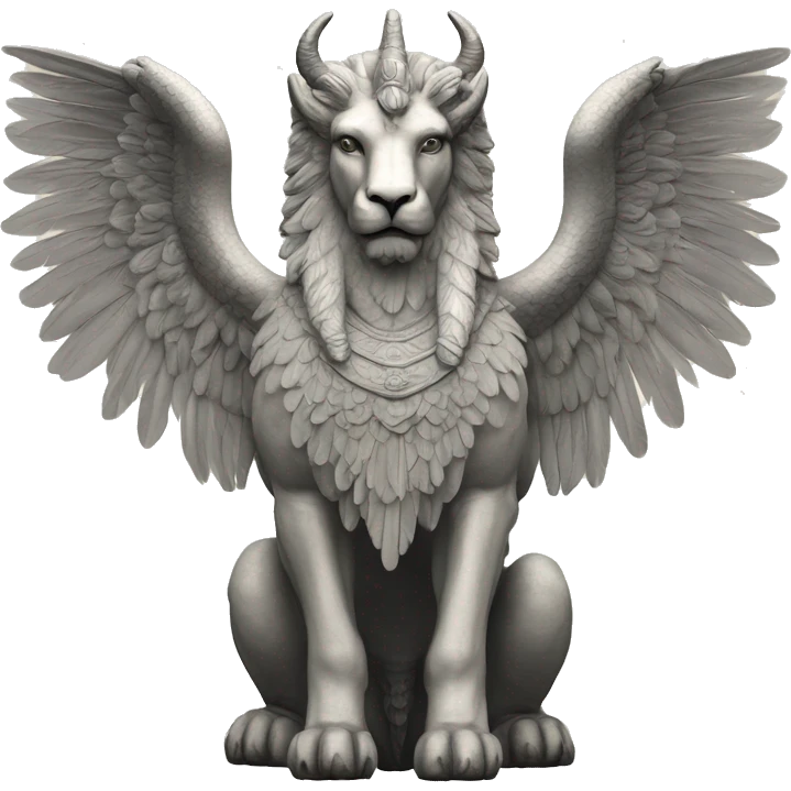 Lamassu, bearded human head, body of a bull, feathered wings that extend from its back emoji