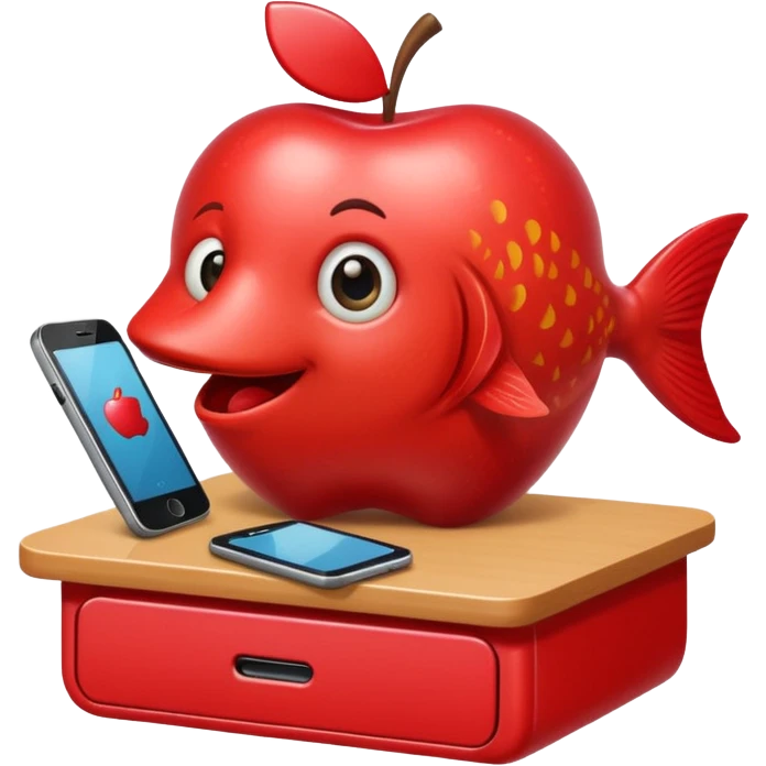 emoji stile apple di un pesce su un banco scolastico che gioca con il telefono perché si sta annoiando  emoji