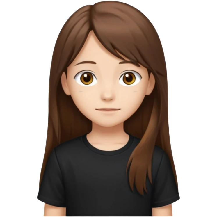 Daria whit brown hair and brown eyes a 10 year old kid Long hair and anime black shirt emoji