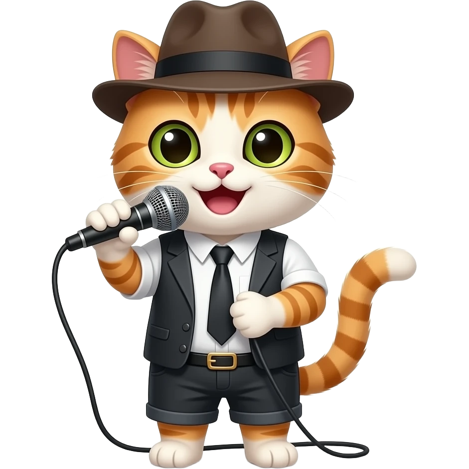 cat with hat and hold singing mic emoji