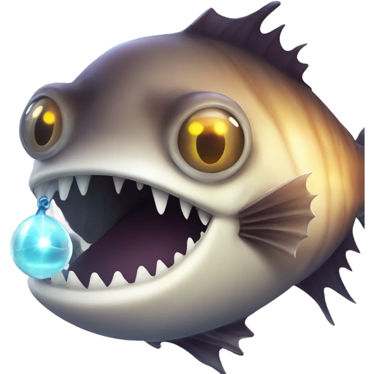 Anglerfish with glowing lure, sharp teeth, and big eyes. emoji