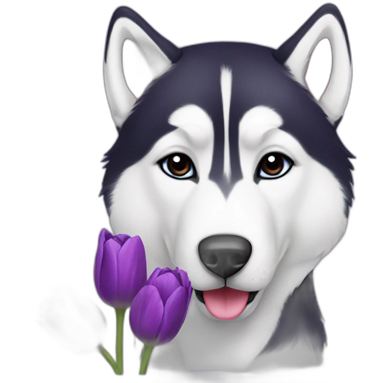 romantic husky with purple-tulip emoji