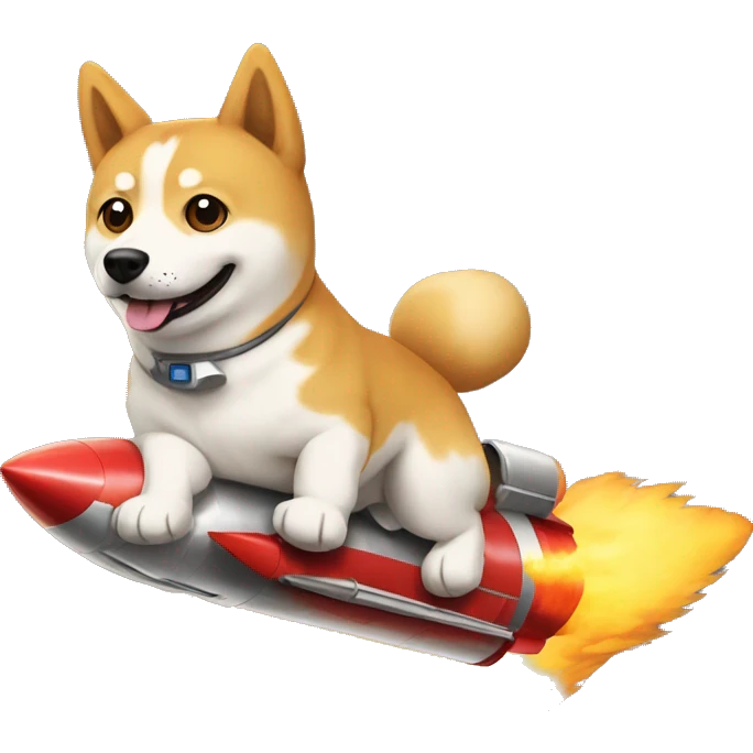 Doge riding a rocket drawn more cartoonishly emoji