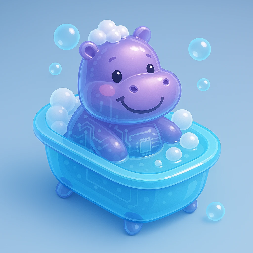 happy hippo with bubbles in bathtub emoji