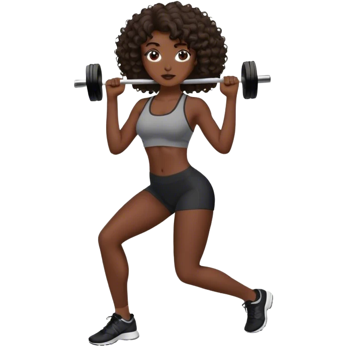 brunette curl medium hair woman black skin working out emoji