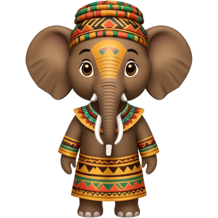 a-3d-cartoon-african-elephant-from-the-1800s-wearing-traditional-african-tribal-clothing,-calm-expression,-natural-background,-memoji-style-realism. emoji