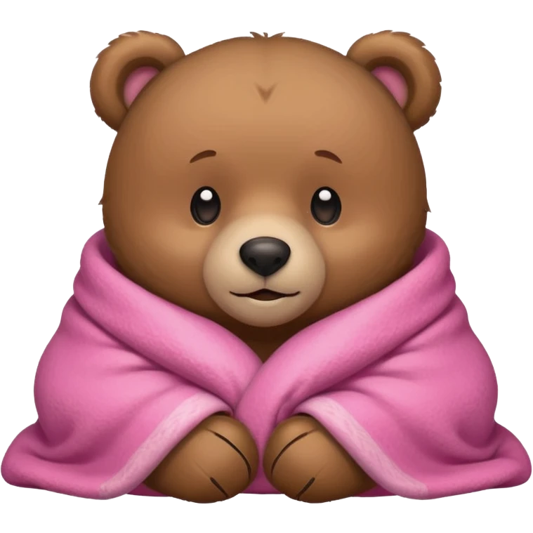 cuddly bear with a pink blanket wrapped around him emoji