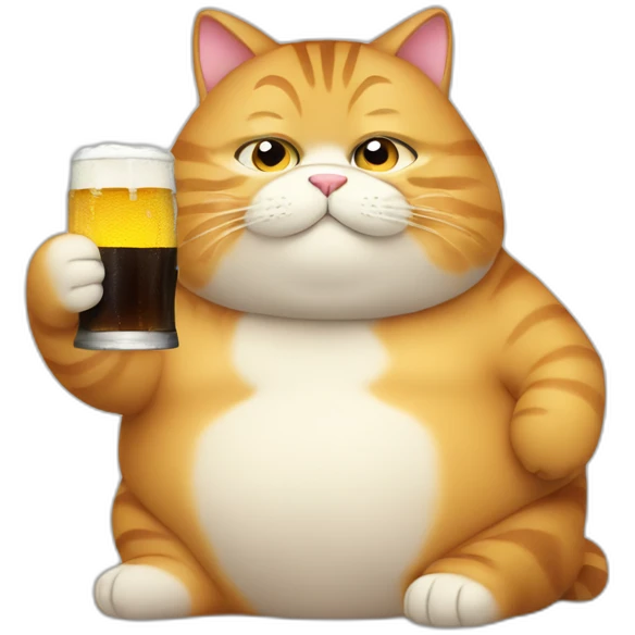 A very fat cat drinking a beer emoji