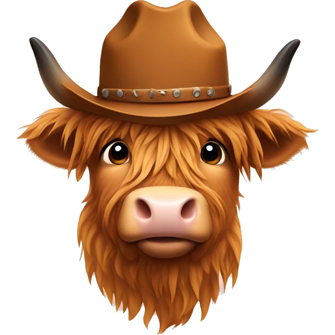 Highland cow wearing a cowboy hat emoji