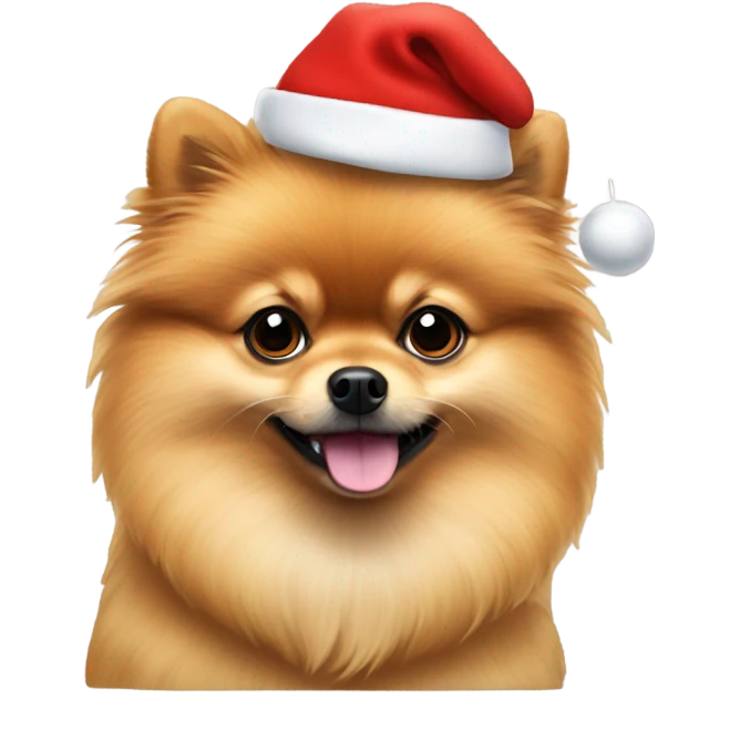 Tan Pomeranian with Santa hat emoji