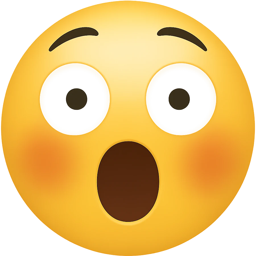 Create a shocked emoji in classic apple emoji style with no background, variant 1. The emoji should express surprise with wide eyes and open mouth, consistent with the classic emoji look. emoji