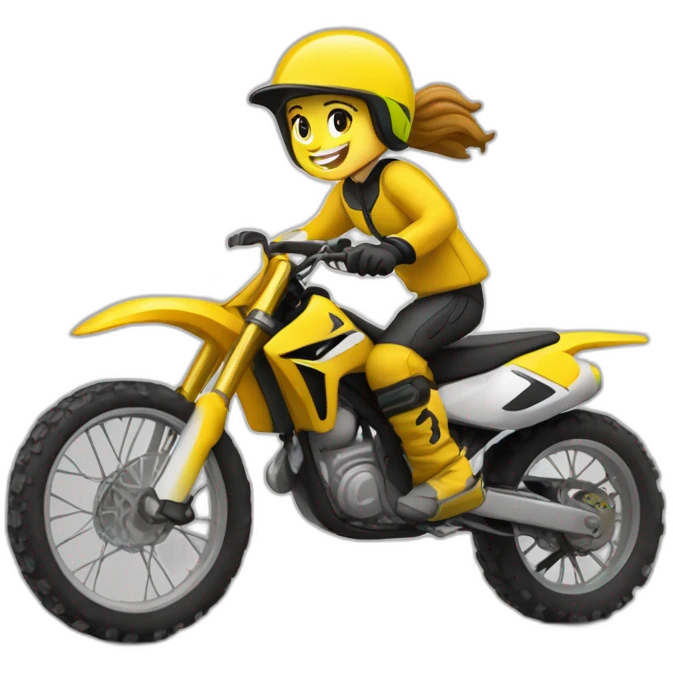Un garçon qui conduit une motocross jaune avec une fille derrière emoji