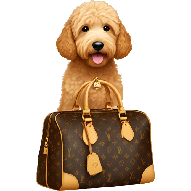 Golden doodle with a Louis Vuitton bag  emoji