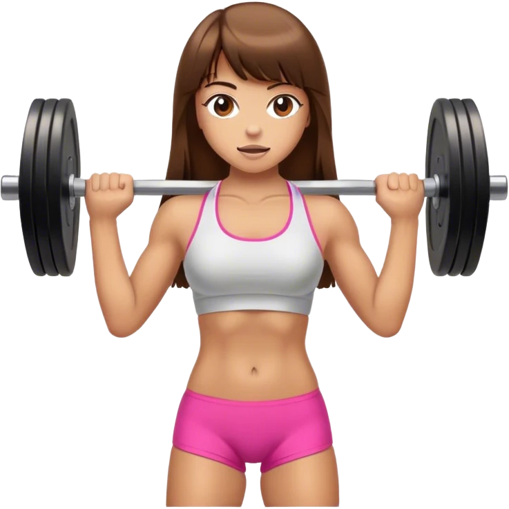 Tan girl with long brown hair and bangs lifting weights emoji
