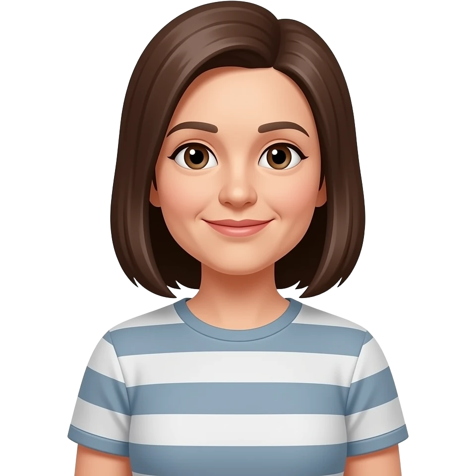 longer straight brown hair 50 years old, tshirt, thin body, teaching math math to students emoji