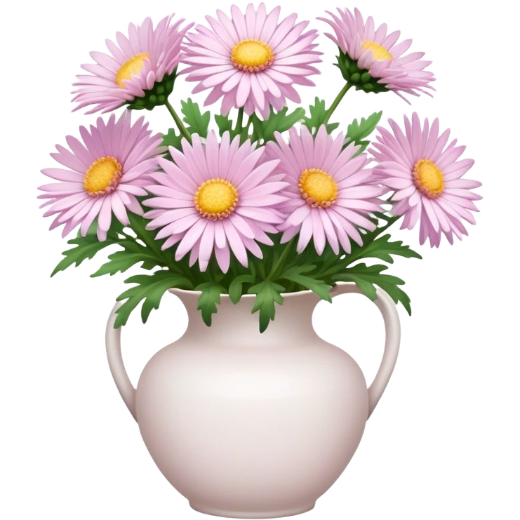 Pale pink Asters in white vase emoji