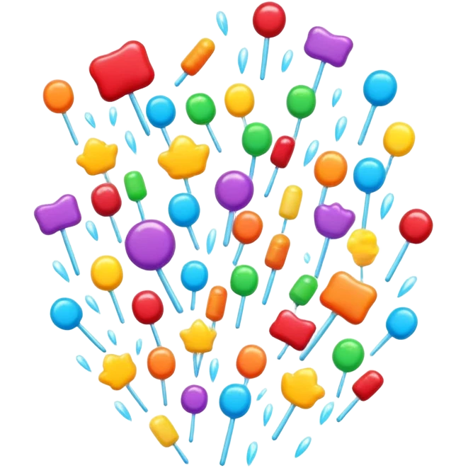 candy rain falling from clouds, colorful candies emoji