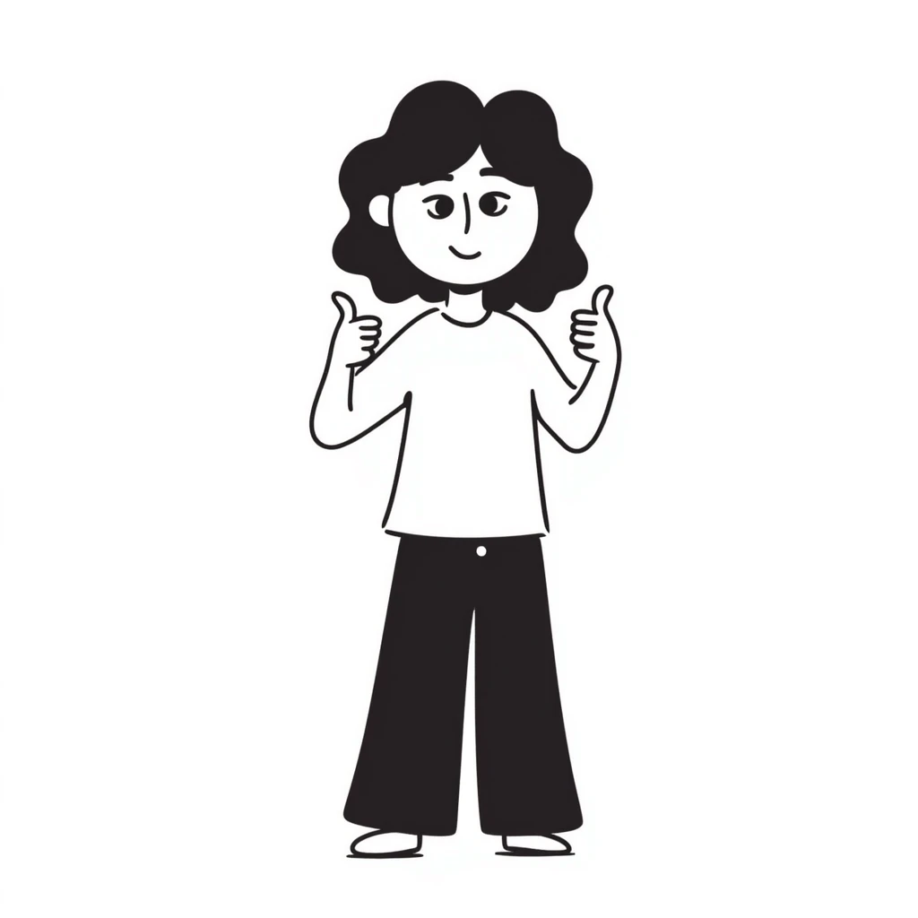 Girl with one hand giving thumbs up and the other hand giving thumbs down, showing mixed feelings emoji