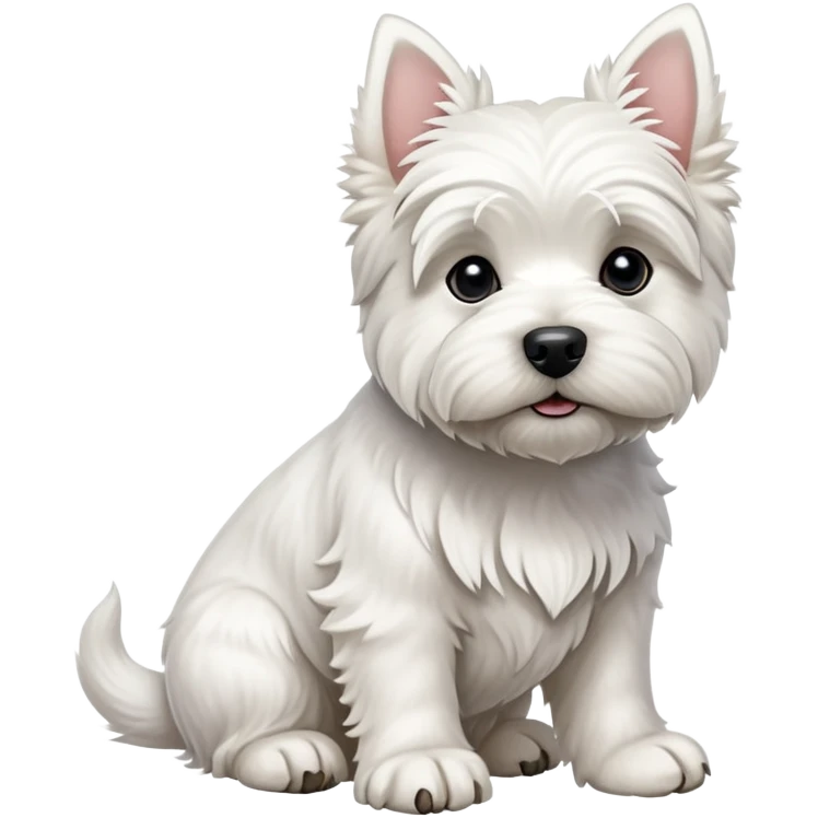 cinematic-[west highland white terrier]-realistic-full-body-sitting-emoji,-tail-resting-loosely-beside-its-paws,-head-tilted-dramatically, dooped ears -wavy-[white-fur,-simplified-yet-realistic-focused-features,-highly-detailed,-glowing-with-an-almost-sarcastic-glow emoji
