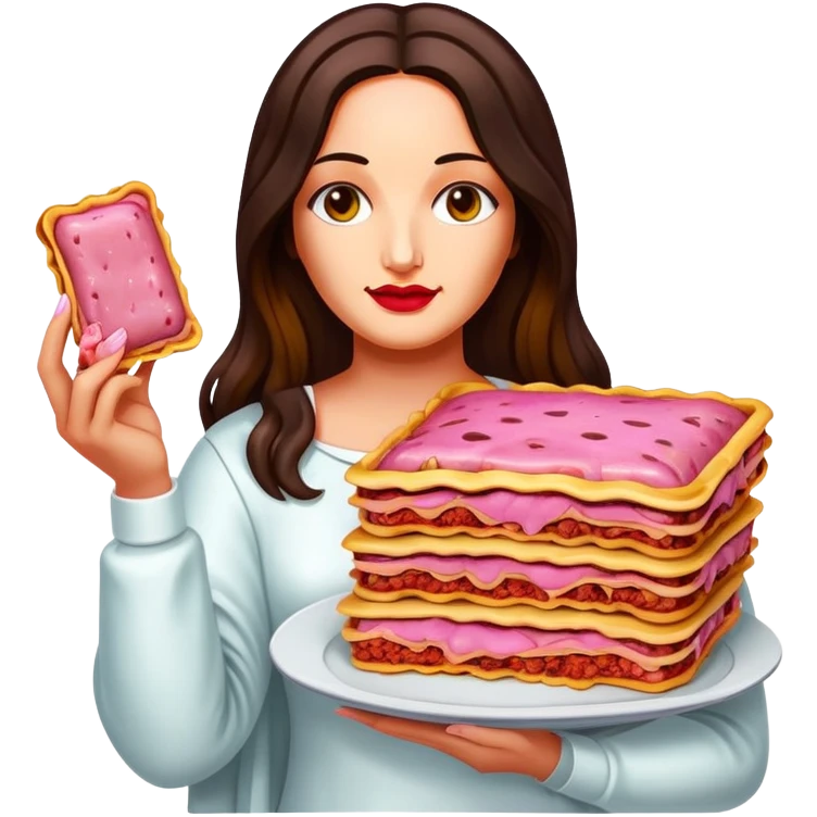 pop art neon Monalisa holding Melted pink gooey spam meat lasagna emoji