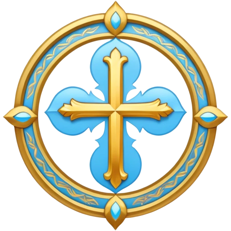 saint emblem with light blue colors and holy symbols emoji