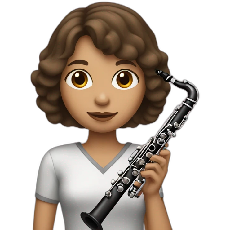 Girl with brunette Bob Hair Style play clarinet  emoji