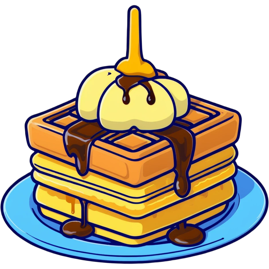 Delicious waffle with syrup dripping and melting butter emoji