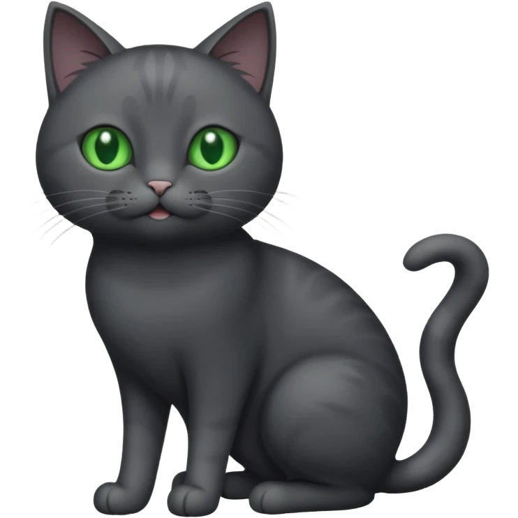 full body gorgeous solid dark grey cat with green eyes, white paws and white whiskers playing emoji