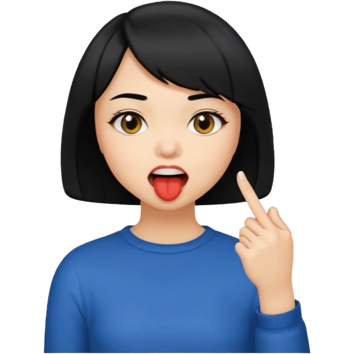 Chicas con pelo negro y corte bob haciendo que se muerde uno de sus dedos de manera picara, puedes hacer que se muerda el dedo emoji