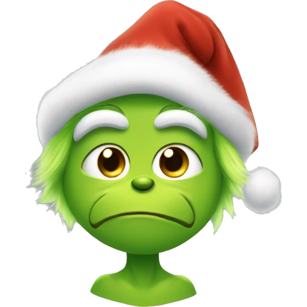 Soft cuddly grinch like character with fuzzy costume and Santa hat emoji