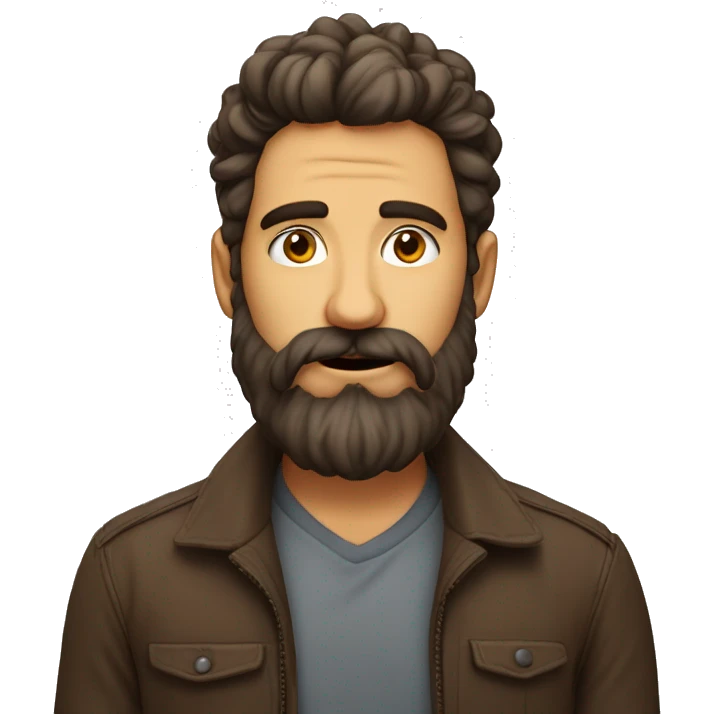 Homme barbu brun avec longs cheveux bouclés  emoji