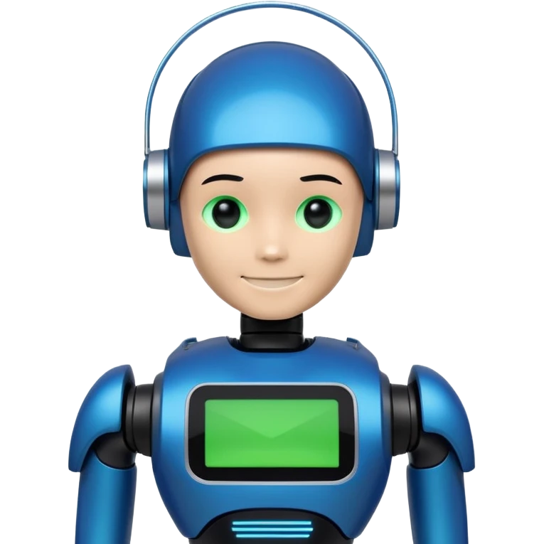 A sleek, very meme robot avatar designed in a modern tech style. The robot has an LED display face showing a subtle smile, and its body is detailed using Intapp brand colors:

Intapp Blue (#207CEC)
Bright Green (#22ECCF)
Dark Blue (#003C80)
Black (#021123) emoji
