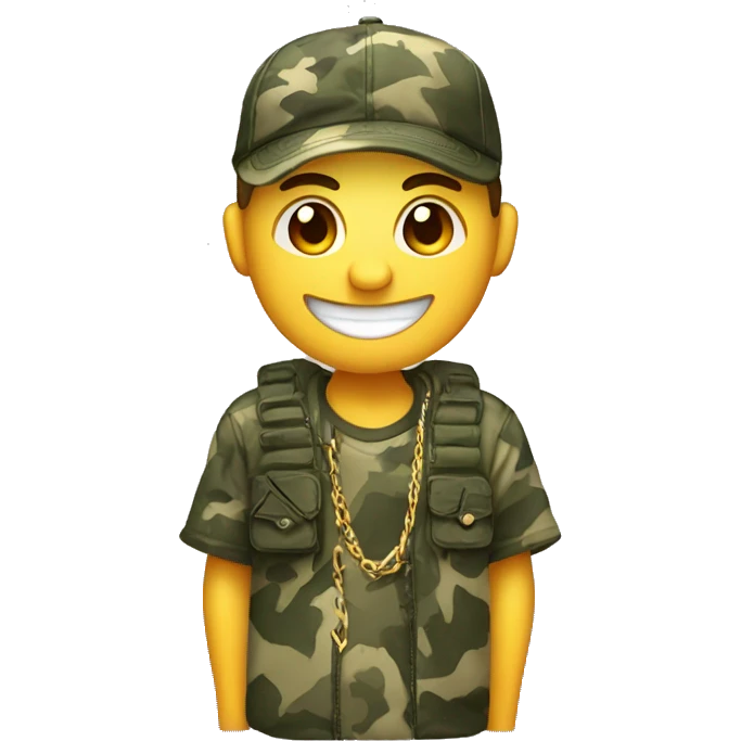 smiling male in camo shirts with little small chain wearing a funny hat with ears  emoji