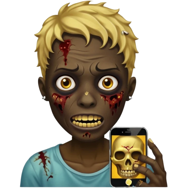 Quero um zumbi com a pele negra,com machucados no rosto (poucos) com dentes de ouro,com cabelos curtos ondulado, igual de iPhone  emoji