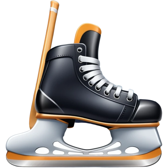 Please, make An icon featuring close-up shots of key hockey equipment: a hockey stick, puck, and skates. The background shows a packed stadium with cheering fans, bright arena lights, and an icy rink. Transparent background highlights the essentials of the game and the thrill of the sport. emoji