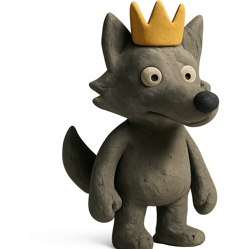 claymation style wolf with a crown emoji