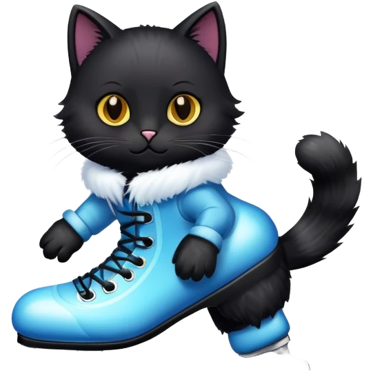 Black cat in an ice rink wearing ice skates emoji