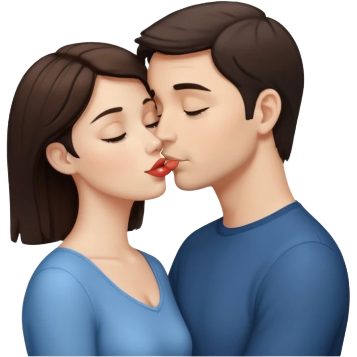 White Man with short dark hair kissing white woman with Brown hair emoji