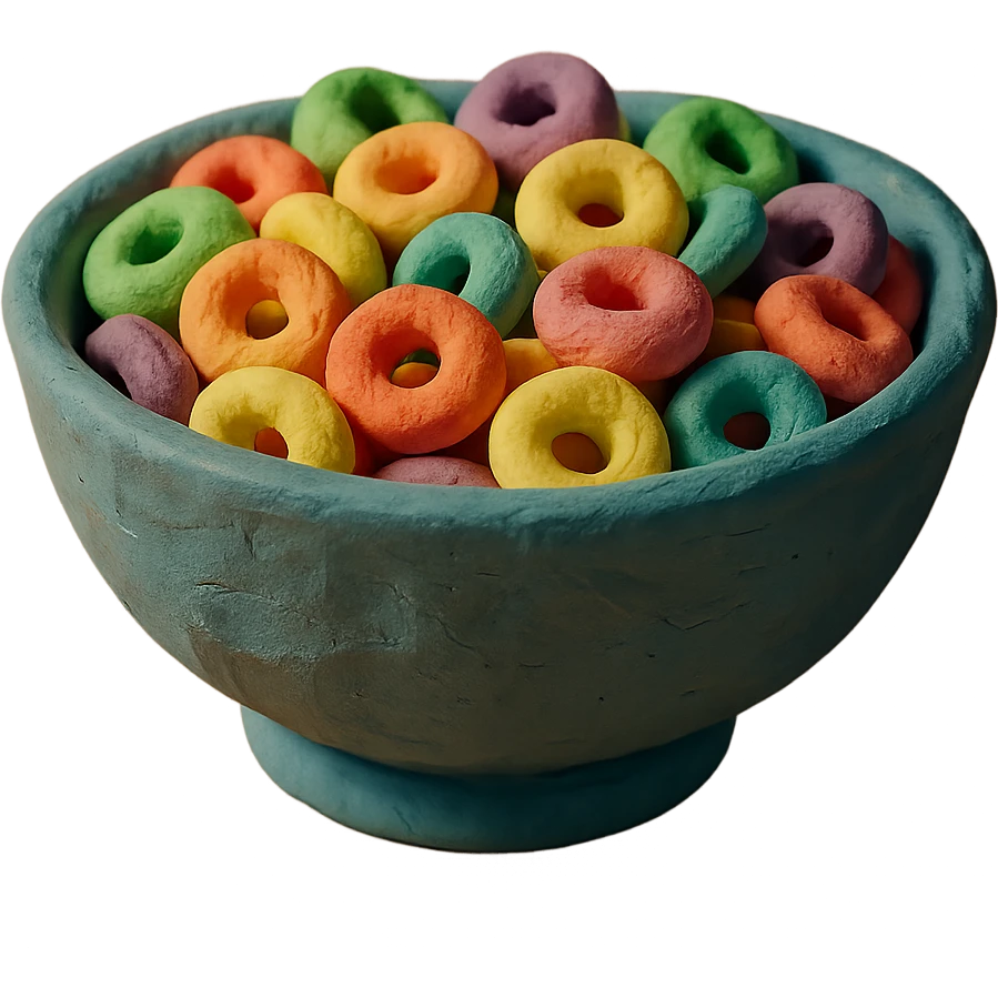 ceramic bowl of colorful fruity cereal emoji