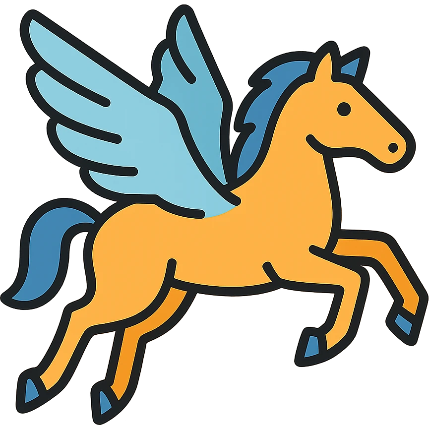 Mythical Pegasus with magnificent wings, horse with angelic wings in flight emoji